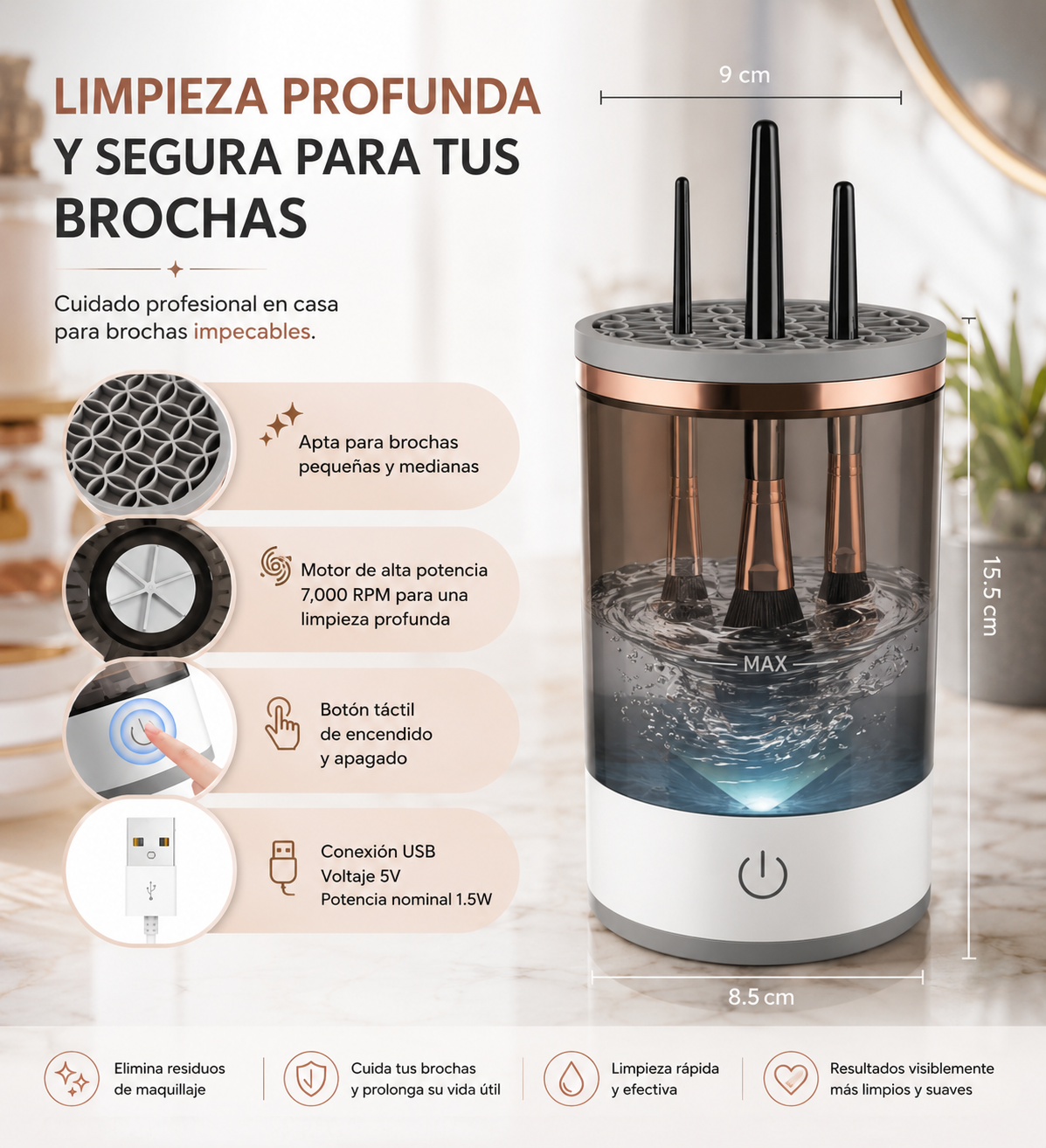 Limpiador Eléctrico Para Brochas De Maquillaje-En solo minutos