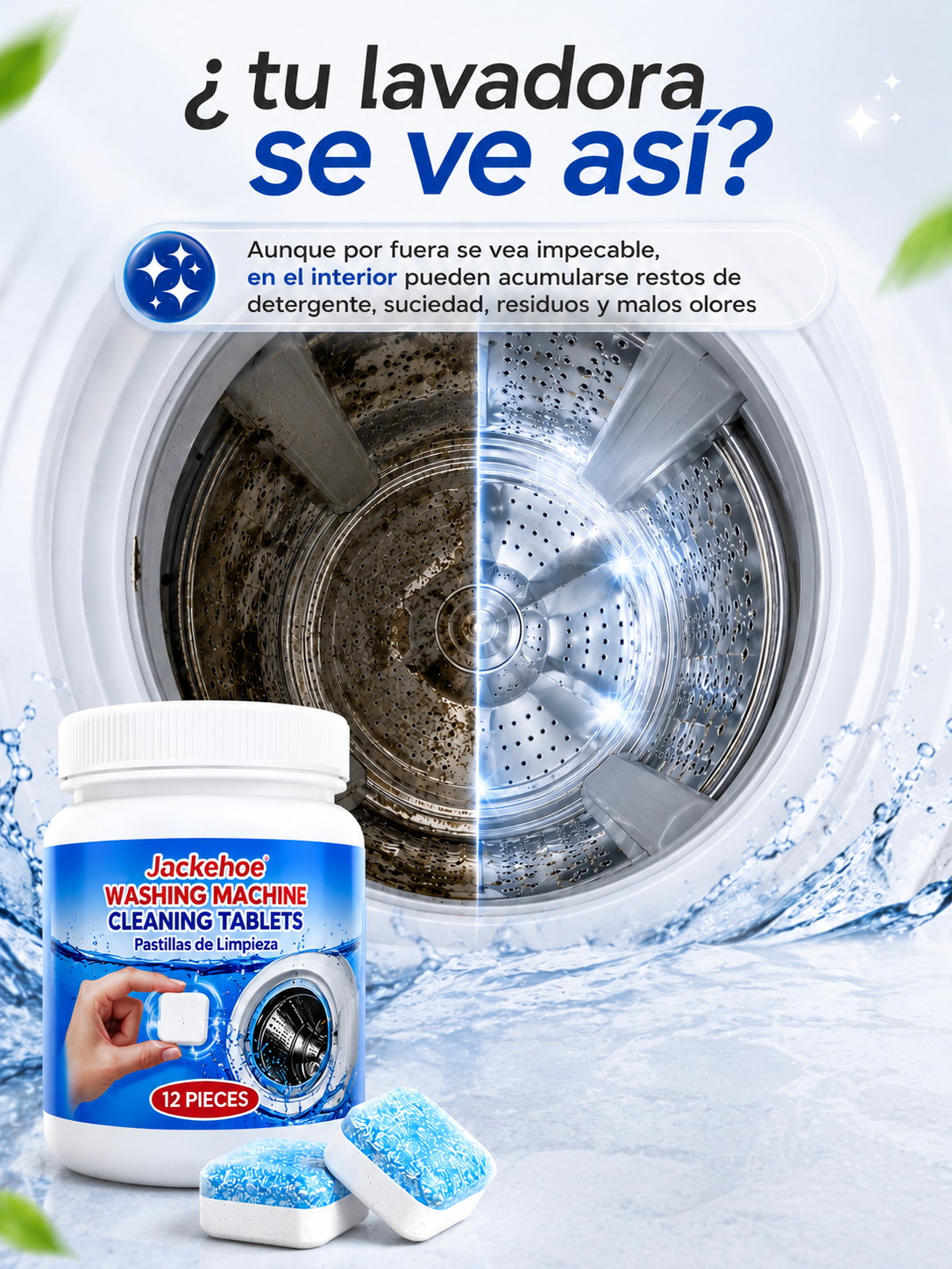 Lavadora Limpia, Ropa Sin Residuos 🫧 | Pastillas de Limpieza Profunda**